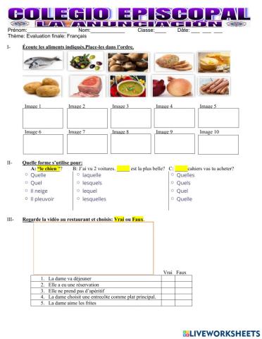 Evaluation Finale: Au restaurant