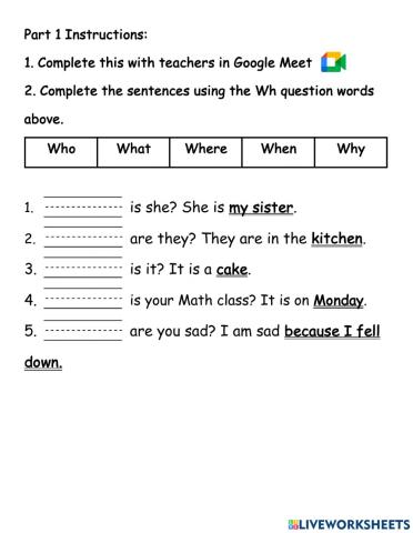 Wh question word fill in the blank