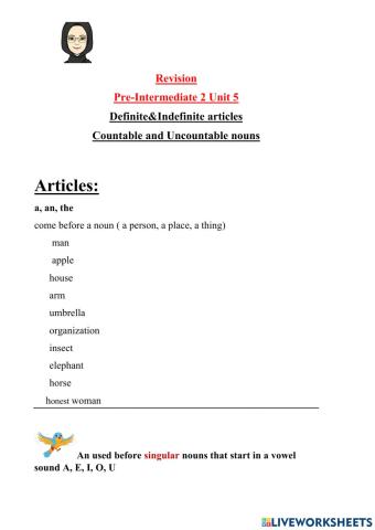Articles & Countable and uncountable nouns