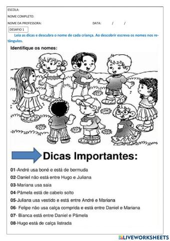 Desafios lógicos 1, 2 e 3