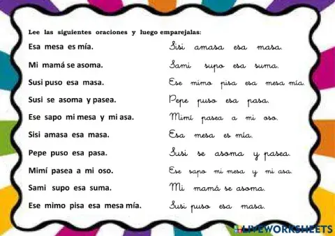 ORACIONES  CON LA LETRA M,P y S.