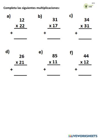 Multiplicaciones 2 Cifras