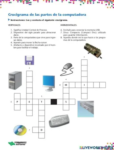 Crucigrama de las partes de la computadora