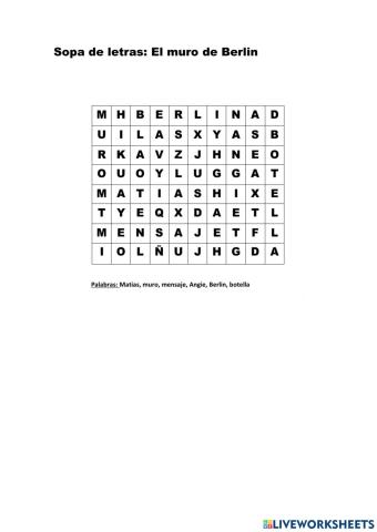 Sopa de letras: El Muro para primaria