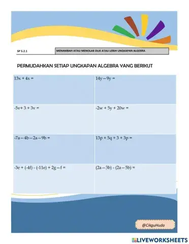 Menambah Dan Menolak Ungkapan Algebra