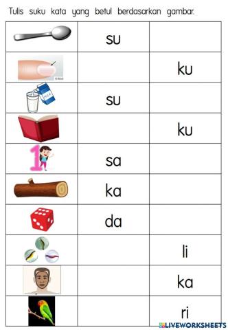 Latihan Suku Kata KV u