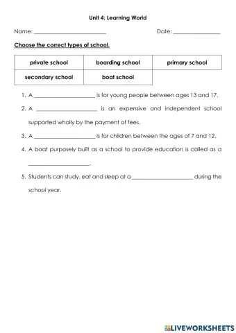 Unit 4 Learning World