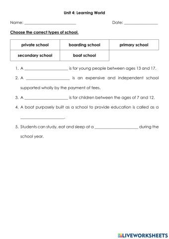 Unit 4 Learning World