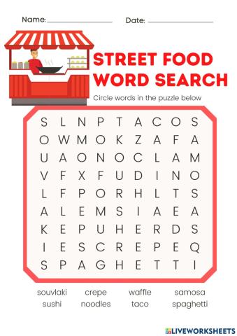 Street Food word search