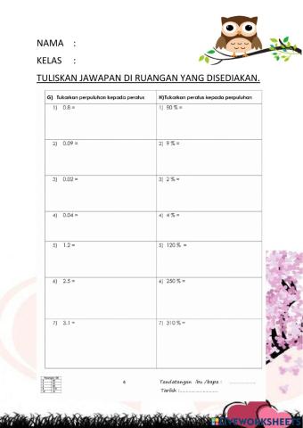 Peratus kepada perpuluhan dan sebaliknya