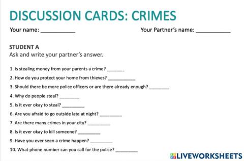 Discussion cards: crime A