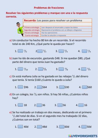 Problemas con fracciones