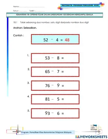 Tolak dalam lingkungan 100 dengan mengumpul semula