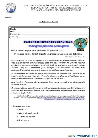 Tarefão Interdisciplinar