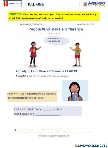 Activity 3: Let-s make a difference - Pre-A1