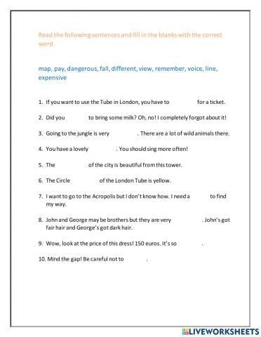 London transport - Vocabulary activity