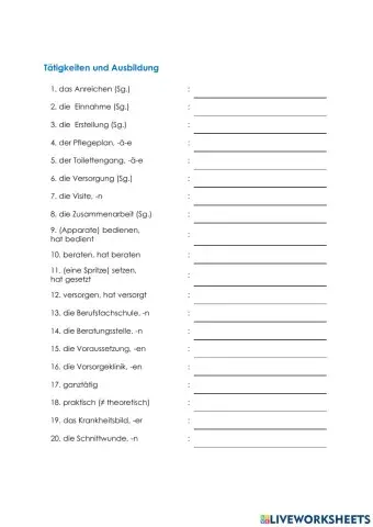 Pflege Wortschatz 23