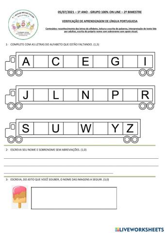 Avaliação de Língua Portuguesa - 2º bimestre