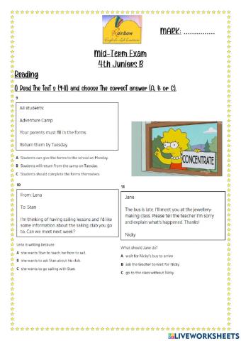 Mid-term 4th jrs Reading