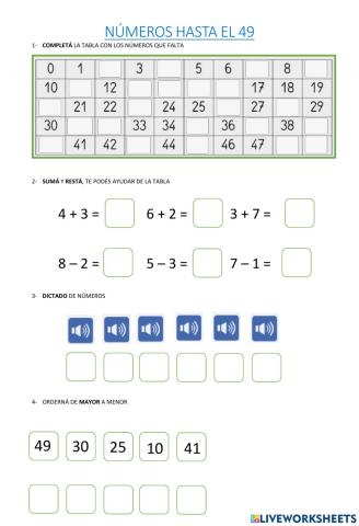 Numeración hasta el 49