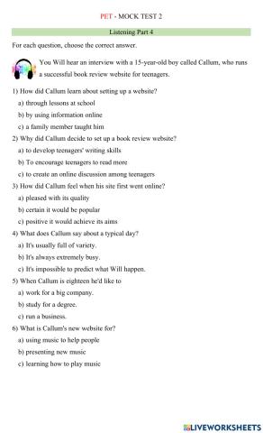 PET - Mock test 2 LISTENING 4