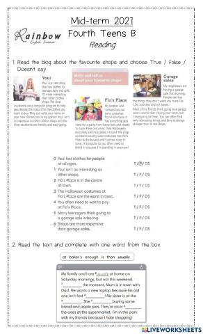 Reading 4th Teens midterm