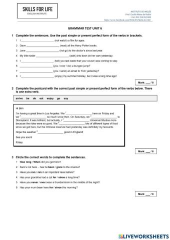 Grammar test unit 6 solutions pre-intermediate