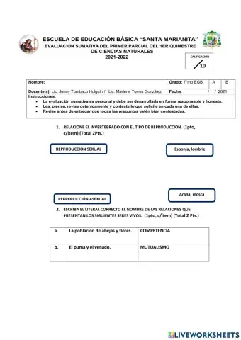 Ciencias naturales- EVALUACIÓN SUMATIVA 7MO. A-B