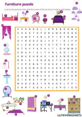 Furniture wordsearch