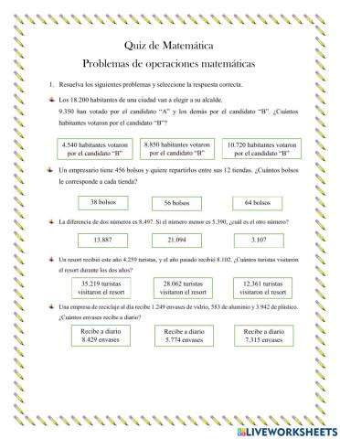Problemas de operaciones matemáticas