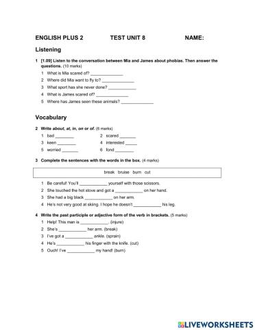 Juniors C test unit 8