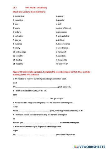 C1.2 Unit 2 Part 1 Vocabulary