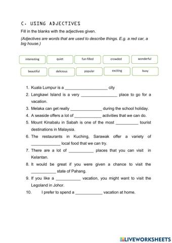 My Dream Vacation (Using Adjectives)