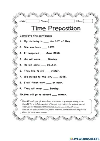 Prepositions of time 3