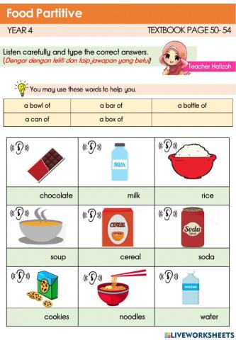 CEFR Year 4  textbook page 50- Food Partitive