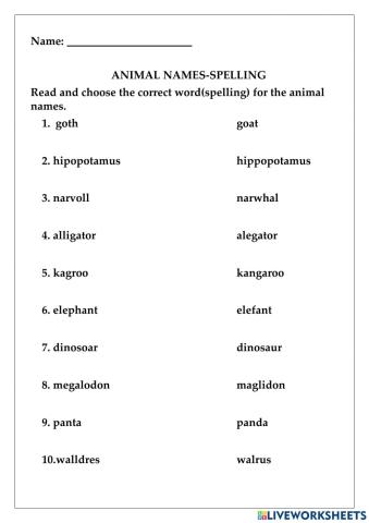 Animal Names-Spelling1
