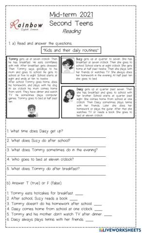 Reading mid term 2nd teens