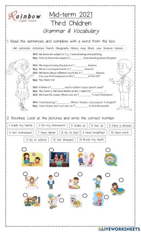 Grammar and VOcabulary midterm 2nd teens