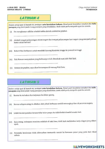 Latihan 4 dan 5 KATA HUBUNG Selasa 6 JULAI 2021
