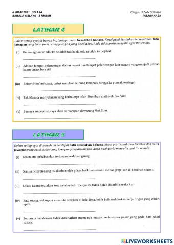 Latihan 4 dan 5 KATA HUBUNG Selasa 6 JULAI 2021