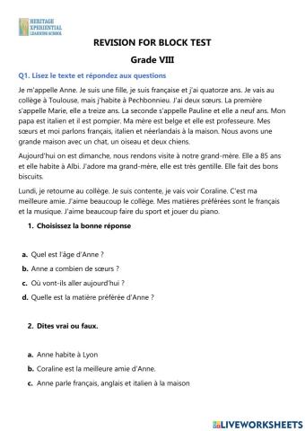 Revision For Block Test