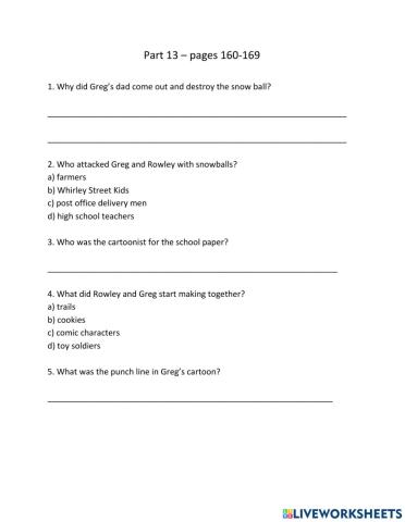 Diary of a Wimpy Kid Comprehension Questions