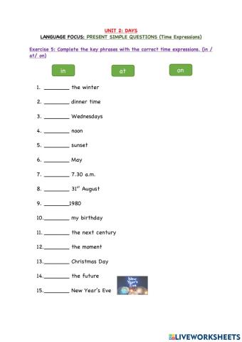 Unit 2: Language Focus: Present Simple (Time Expressions)