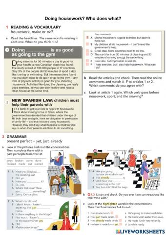 Present Perfect household chores