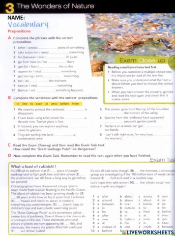 Form 3: The Wonders of Nature - Vocabulary