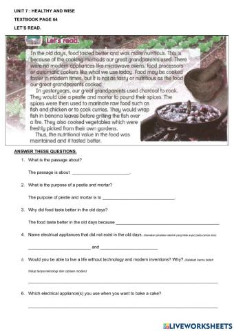 Reading Unit 7 HEALTHY AND WISE