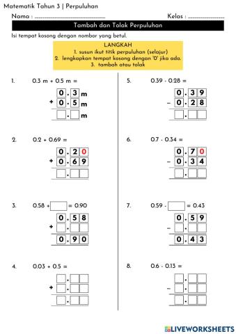 Matematik Tahun 3 - Tambah Tolak Perpuluhan