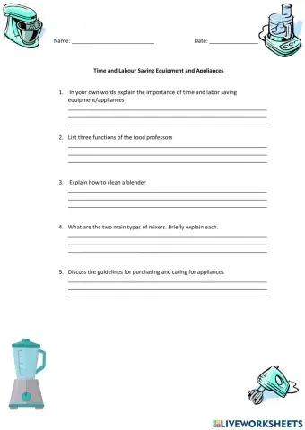 Time and Labor Saving appliances and equipment