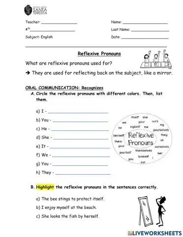 Reflexive Pronouns I - 4th graders