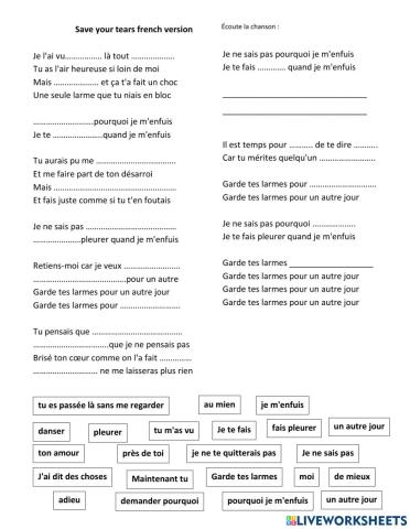 Save your tears french version